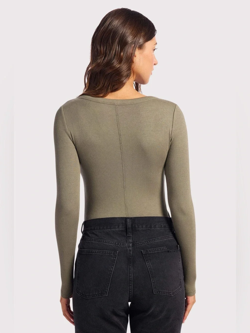 nuuds Slinky Rib Long Sleeve Bodysuit in Olive Size Medium